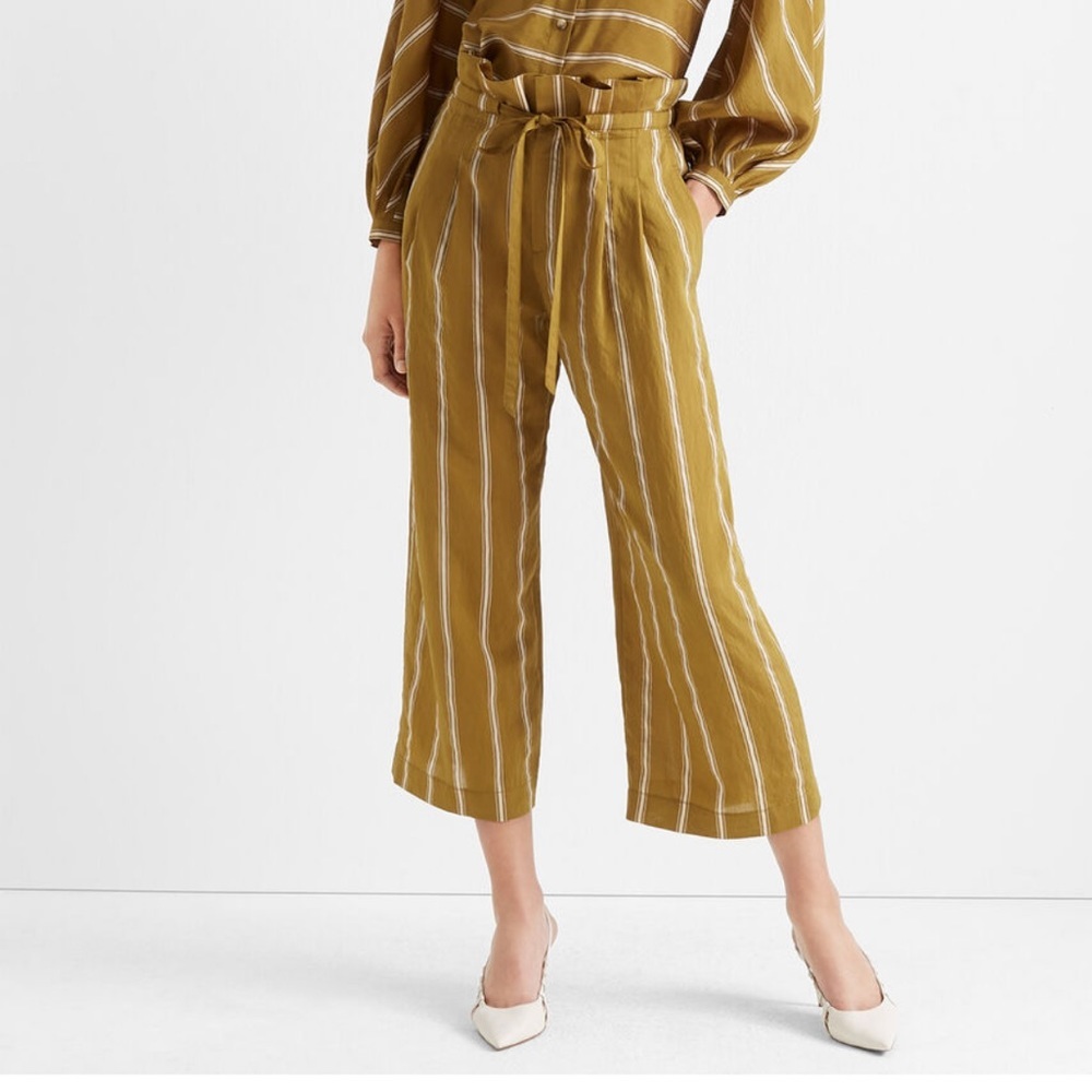 Club Monaco Striped Wide Leg paperbag crop pants women's size 6